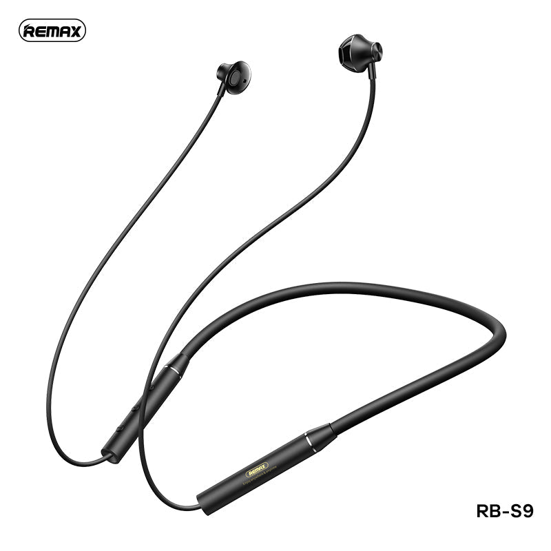 REMAX NEW RB-S9 WIRELESS NECKBAND SPORT EARPHONES, Sport Type Earphone, Neckband Earphone, Bluetooth Earphone - Black