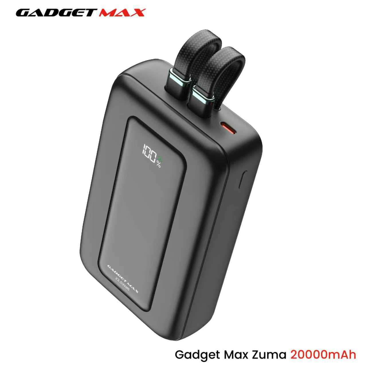 GADGET MAX - ZUMA 20000mAh PD+QC Built-In Cabe Fast Charging Power Bank (20W+22.5W) - Black