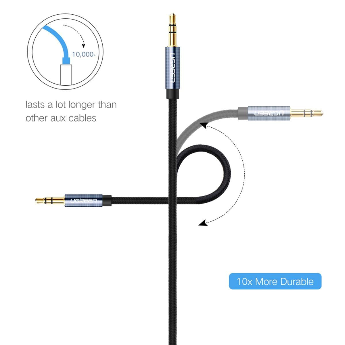 UGREEN AV112 3.5MM STRAIGHT TO 90' AUDIO CABLE (NYLON BRAID)(1M)