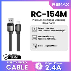 REMAX RC-154M Platinum Pro Series USB to Micro Charging Data Cable (2.4A) - Black