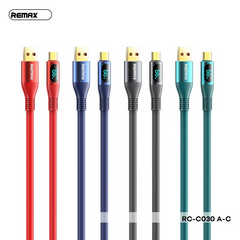 66W (C to C)-REMAX RC-C030 ZISEE SERIES 66W ALL-COMPATIBLE ELASTIC DATA CABLE WITH DIGITAL DISPLAY - Blue