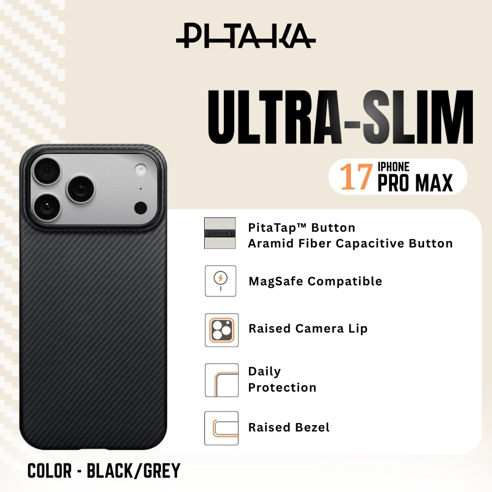 PITAKA - Ultra-Slim Case For iPhone 17 Pro Max - Black/Grey