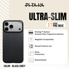 PITAKA - Ultra-Slim Case For iPhone 17 Pro Max - Black/Grey