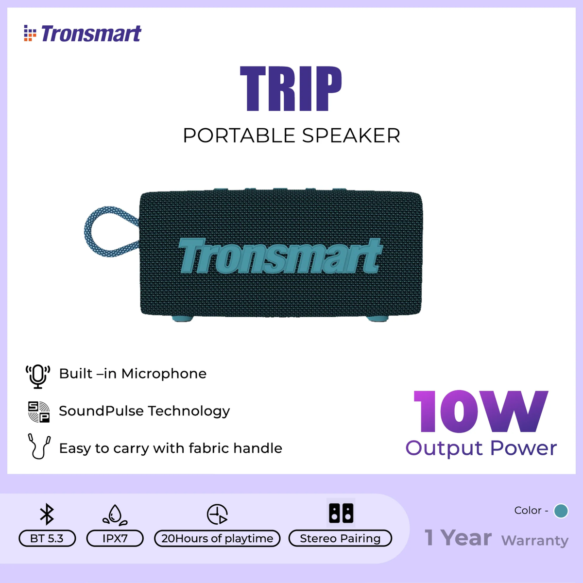 TRONSMART Trip 10W Portable Wireless Bluetooth Outdoor Speaker - Blue