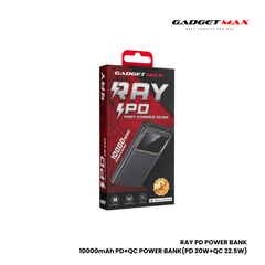 GADGET MAX RAY PD Series 10000mAh PD+QC Fast Charging Power Bank(PD 20W+QC 22.5W) - Black