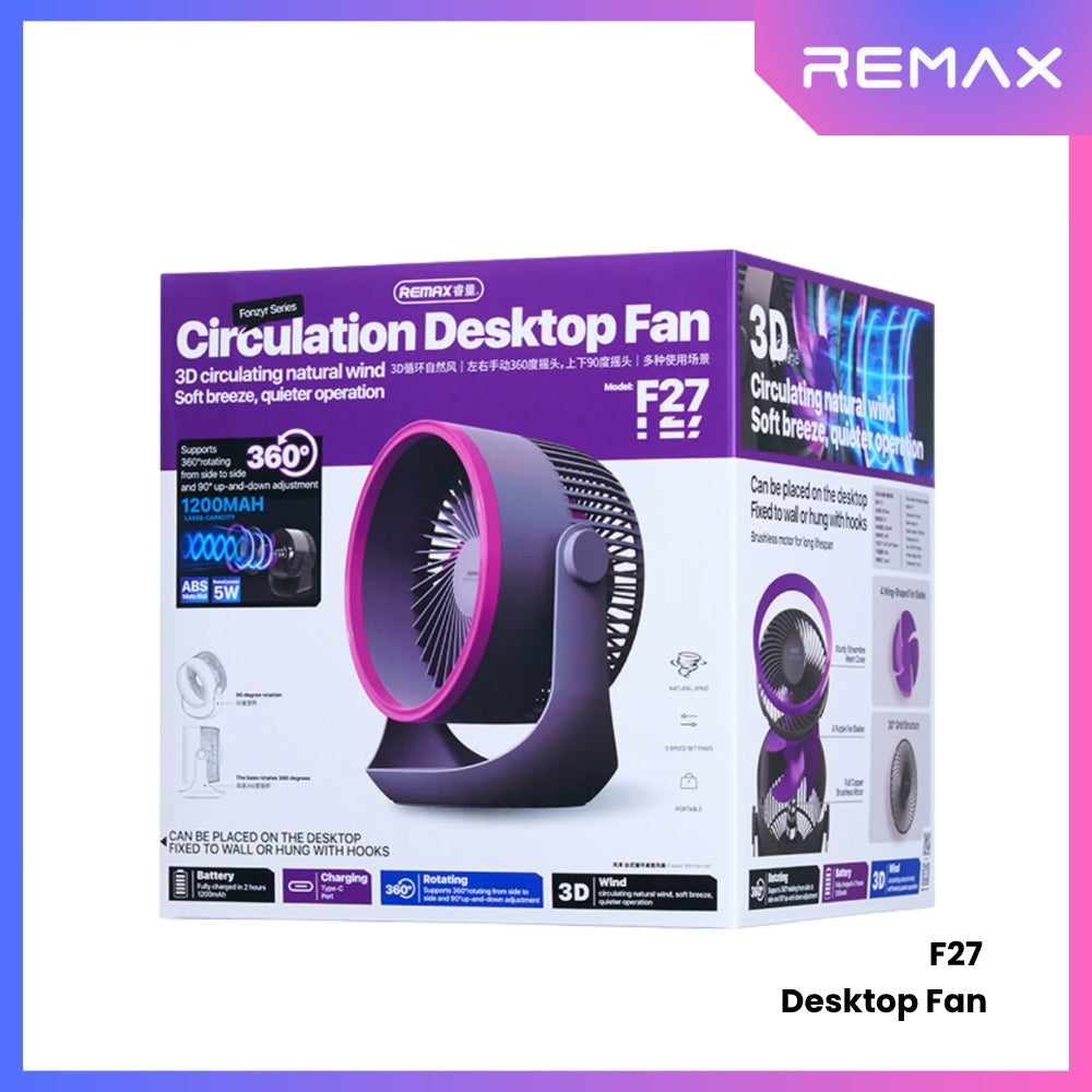 Remax F27 Fonzyr Series Circulation Desktop Fan - Grey Purple