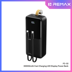 REMAX - FC-32 30000mAh Cynlle Series 22.5W Fast Charging Cabled Power Bank - Black