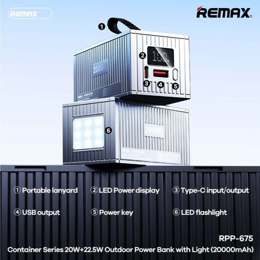 REMAX RPP-675 Container Series 20000mAh PD+QC Fast Charging Power Bank(PD 20W+QC 22.5W) - Silver