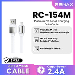 REMAX RC-154M Platinum Pro Series USB to Micro Charging Data Cable (2.4A) - White