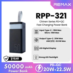REMAX - RPP-321 Chinen Series 50000mAh PD+QC Fast Charging Power Bank(PD 20W+QC 22.5W) - Black