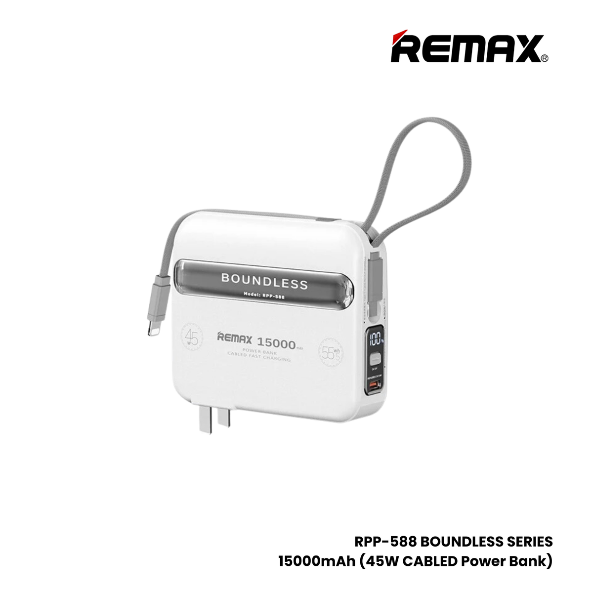 REMAX RPP-588 Boundless Series 15000mAh All-in-one PD Fast Charging Power Bank(45W) - White