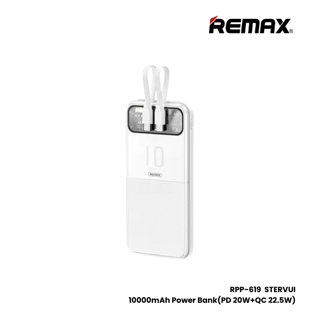 REMAX RPP-619 Stervui Series 10000mAh PD+QC Fast Charging Power Bank(PD 20W+QC 22.5W) - White