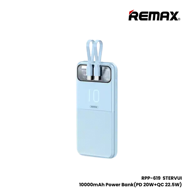 REMAX RPP-619 Stervui Series 10000mAh PD+QC Fast Charging Power Bank(PD 20W+QC 22.5W) - Blue