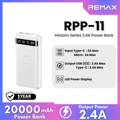 REMAX - RPP-11 Hintom Series 20000mAh Fast Charging Power Bank (2.4A) - White