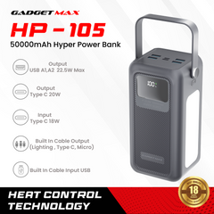 GADGET MAX - HP105 50000mAh Hyper Fast Charging Power Bank (20W+22.5W) - Gray