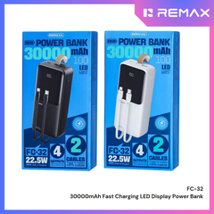 REMAX - FC-32 30000mAh Cynlle Series 22.5W Fast Charging Cabled Power Bank - White