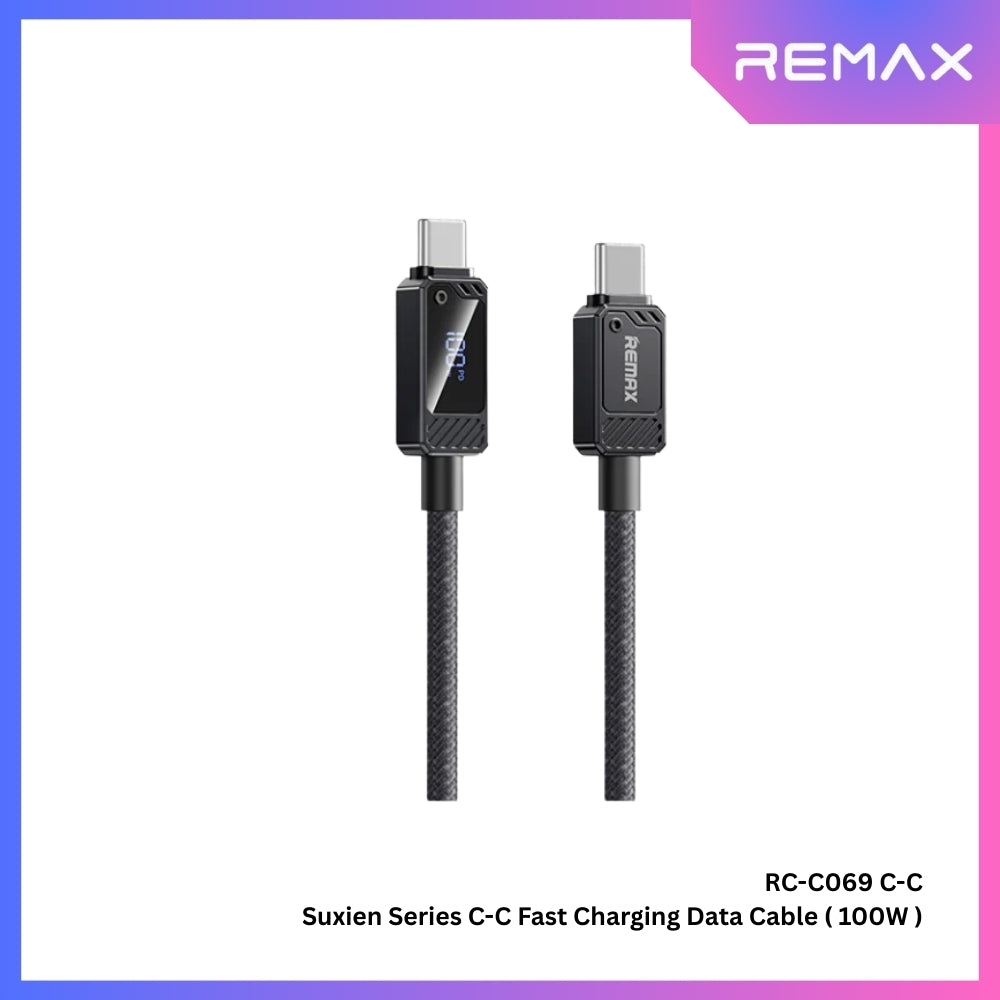 REMAX - RC-C069 C-C Suxien Series Type-C to Type-C Digital Display Fast Charging Data Cables (100W) - Black