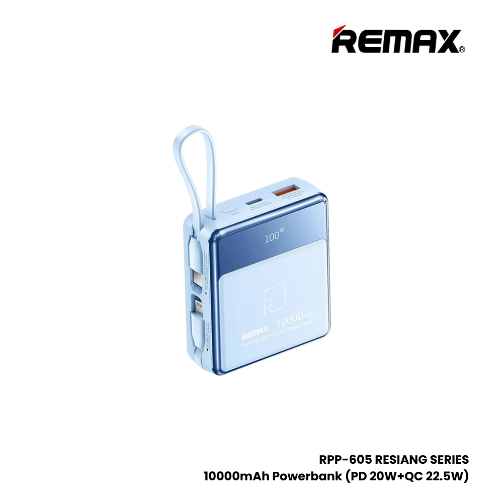 REMAX RPP-605 Resiang Series 10000mAh PD+QC Fast Charging Power Bank(PD 20W+QC 22.5W) - Blue