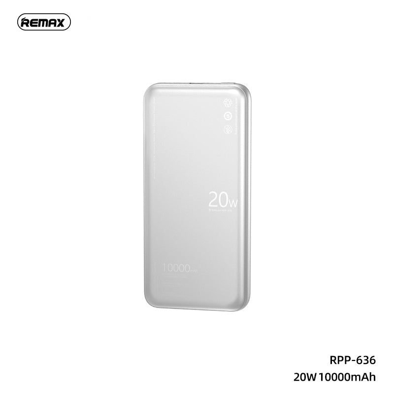 REMAX RPP-636 10000MAH WEFON 20W ULTRATHIN METAL FAST CHARGING POWER BANK (TYPE-C IN/OUT)-Silver