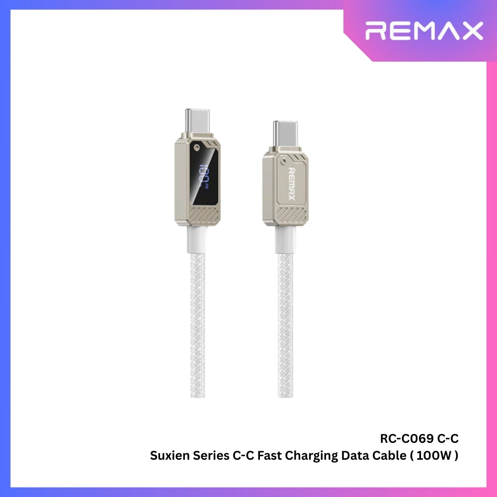 REMAX - RC-C069 C-C Suxien Series Type-C to Type-C Digital Display Fast Charging Data Cables (100W) - White