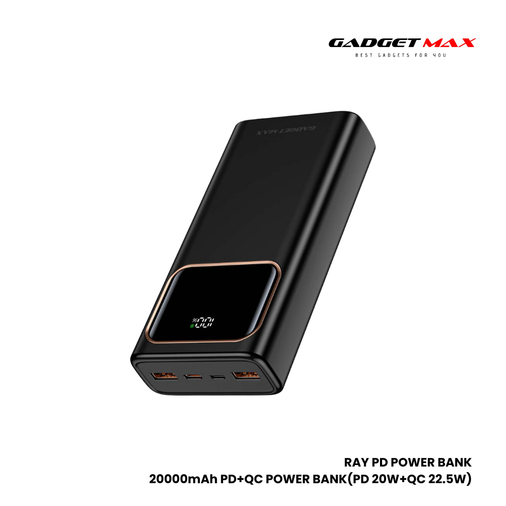 GADGET MAX RAY PD Series 20000mAh PD+QC Fast Charging Power Bank(PD 20W+QC 22.5W) - Black