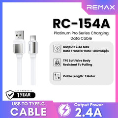 REMAX RC-154A Platinum Pro Series USB to Type-C Charging Data Cable (2.4A) - White