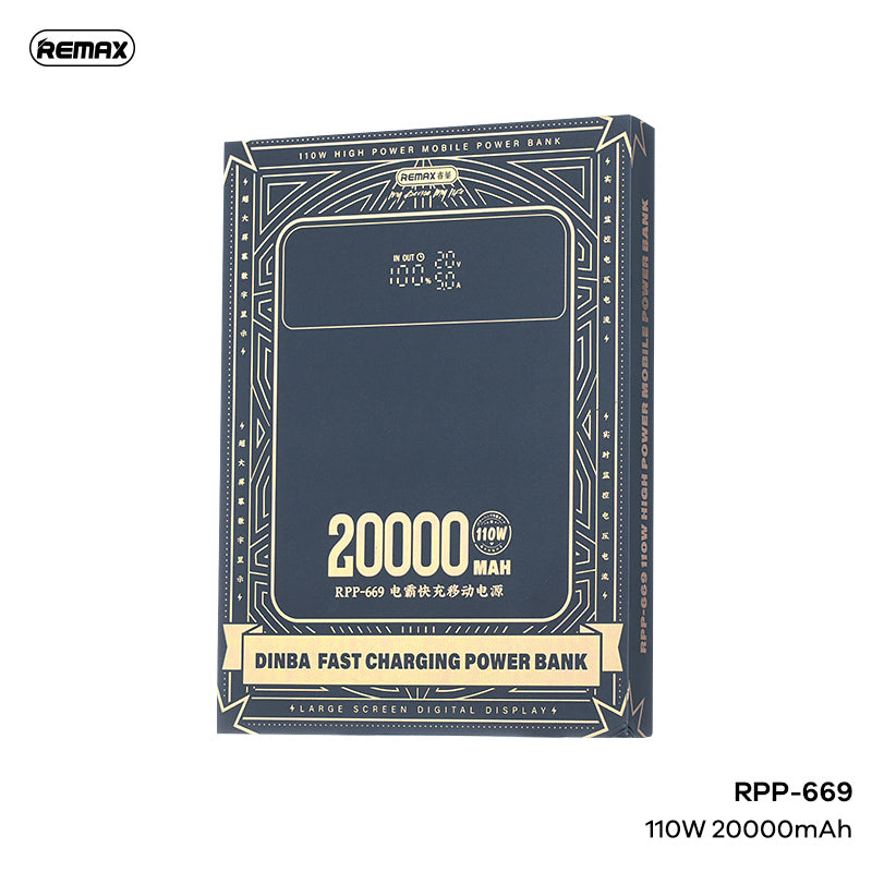 REMAX RPP-669 20000MAH DINBA 110W FAST CHARGING POWER BANK (INPUT-TYPE-C1/C2) (OUTPUT-USB A1/A2/TYPE-C1/C2)