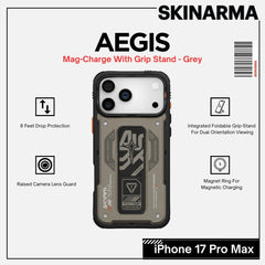 Skinarma - Aegis Magsafe Case With Grip Stand For iPhone 17 Pro Max - Grey