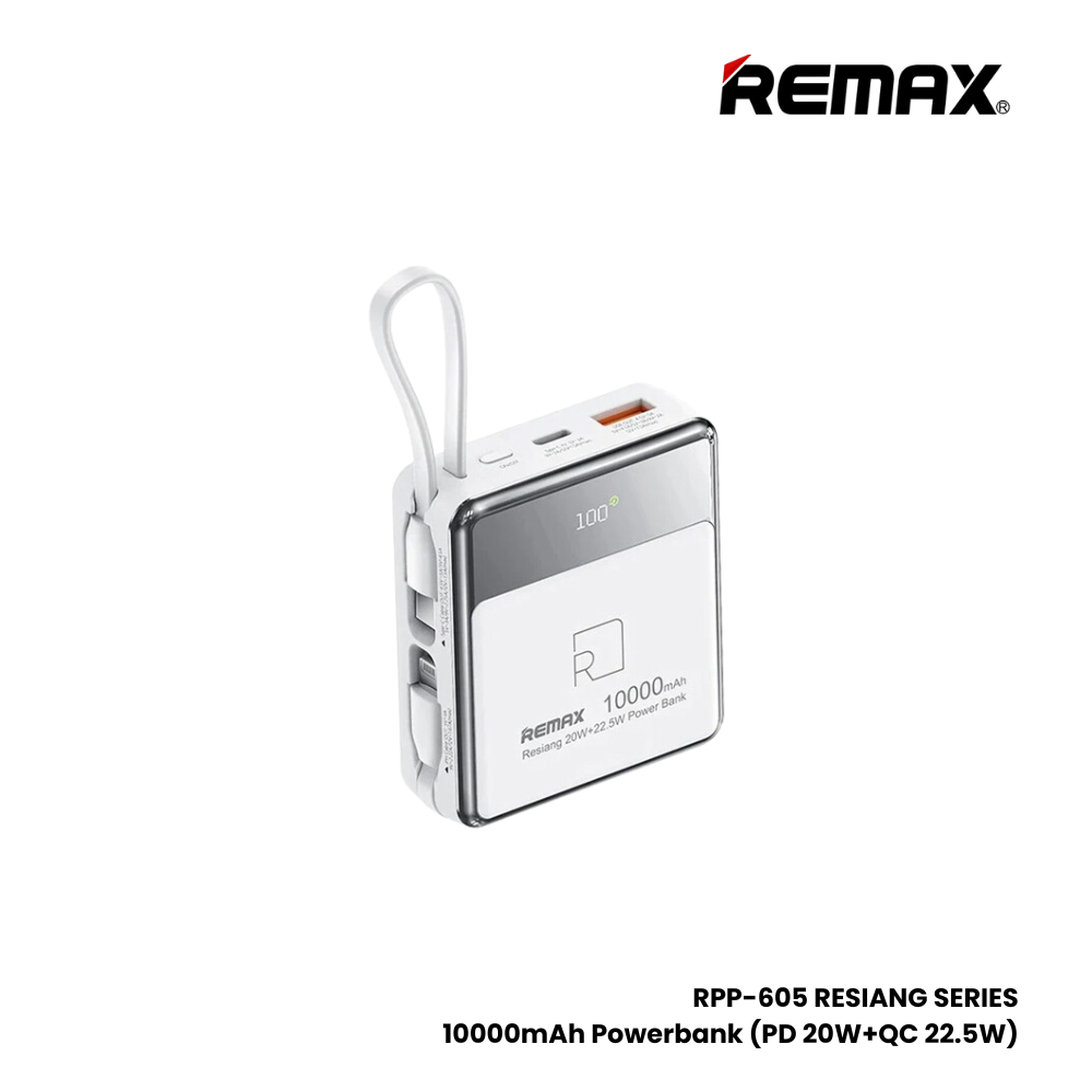 REMAX RPP-605 Resiang Series 10000mAh PD+QC Fast Charging Power Bank(PD 20W+QC 22.5W) - White