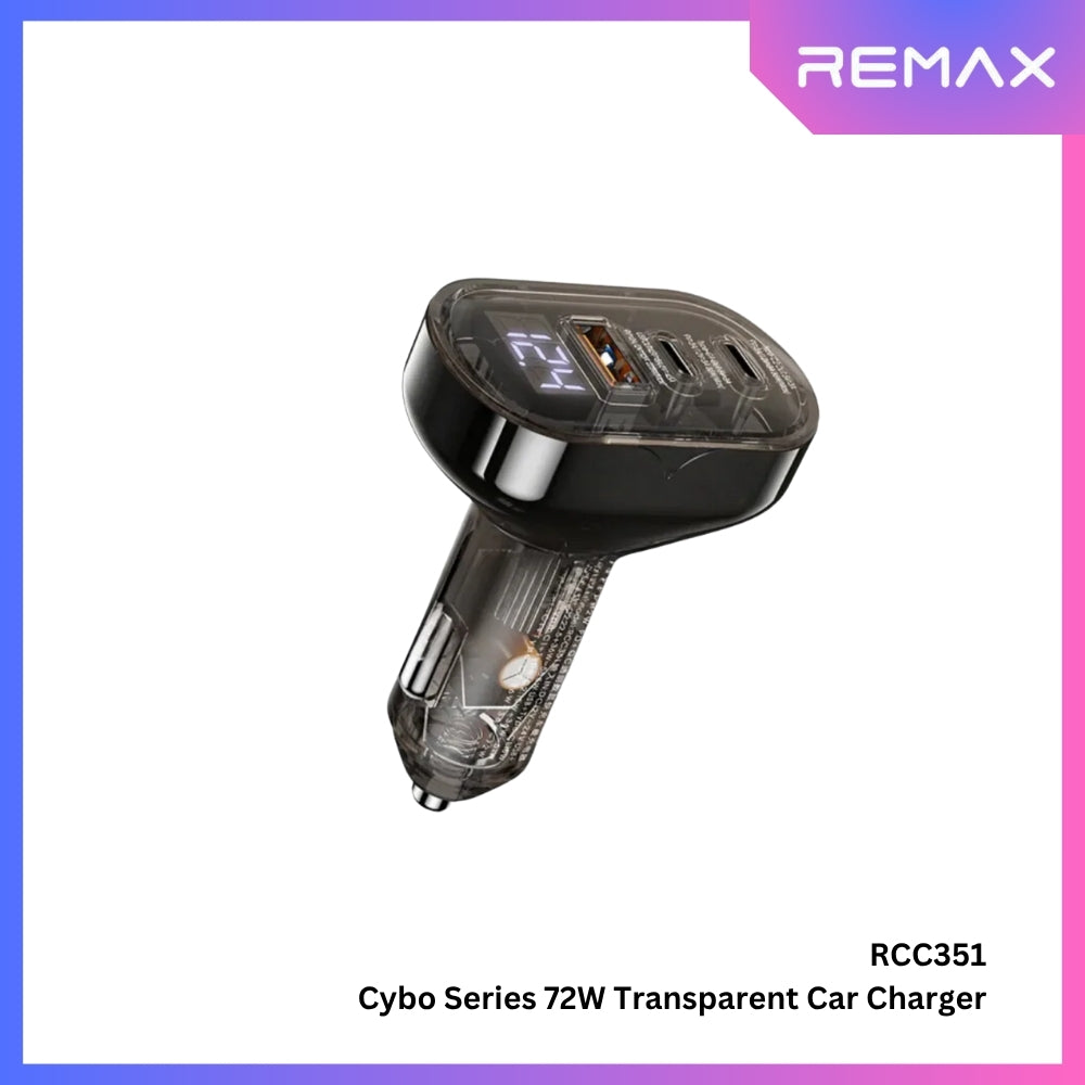 REMAX - RCC351 Cybo Series PD+QC Transparent Fast Car Charger (72W) - Black