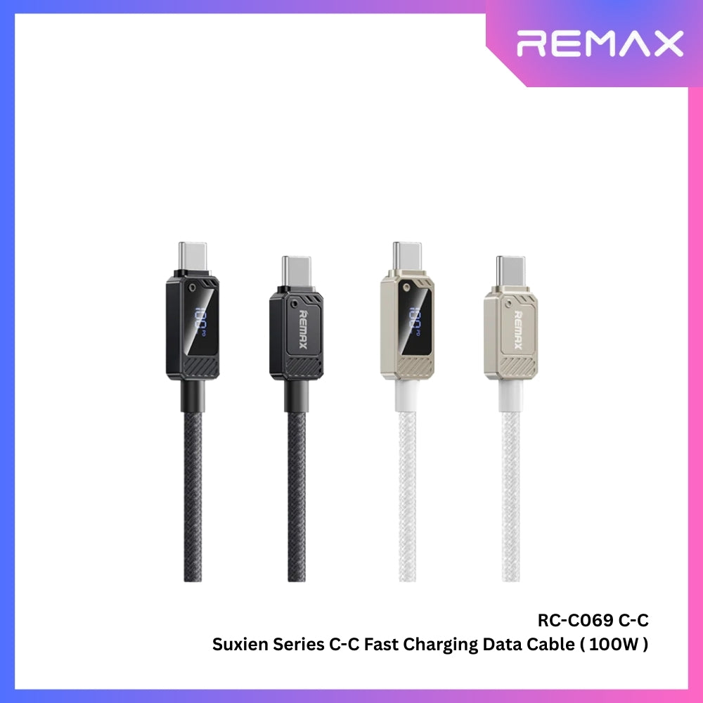 REMAX - RC-C069 C-C Suxien Series Type-C to Type-C Digital Display Fast Charging Data Cables (100W) - Black