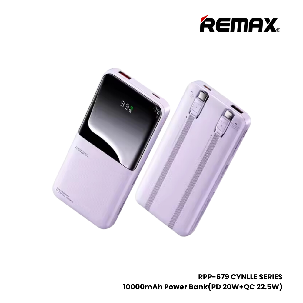 REMAX RPP-679 Cynlle Series 10000mAh PD+QC Fats Charging Power Bank(PD 20W+QC 22.5W) - Purple