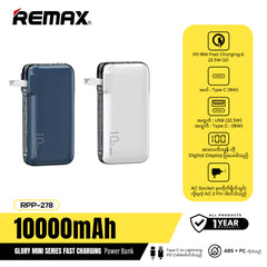 Remax RPP-278 10000mAh 20W PD + 22.5W QC Glory Mini Series Power Bank - Blue