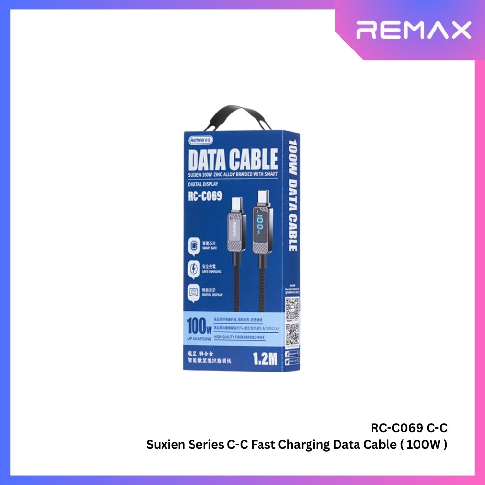 REMAX - RC-C069 C-C Suxien Series Type-C to Type-C Digital Display Fast Charging Data Cables (100W) - Black