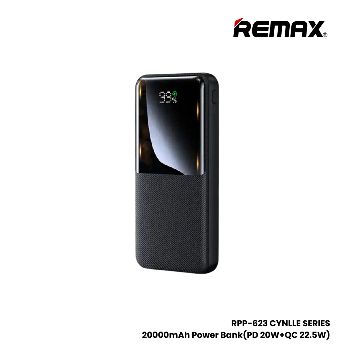 REMAX RPP-623 Cynlle Series 20000mAh PD+QC Fast Charging Power Bank(PD 20W+QC 22.5W) - Black