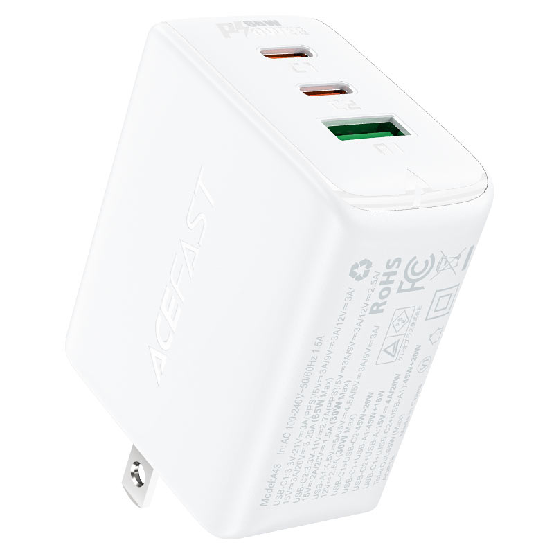 ACEFAST A43 PD65W (2*USB-C+USB-A) GAN CHARGER - WHITE
