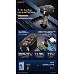 REMAX - RCC351 Cybo Series PD+QC Transparent Fast Car Charger (72W) - Black