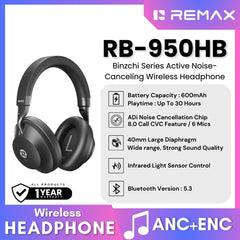 REMAX RB-950HB Binzchi Series ANC Bluetooth Wireless Headphone - Black
