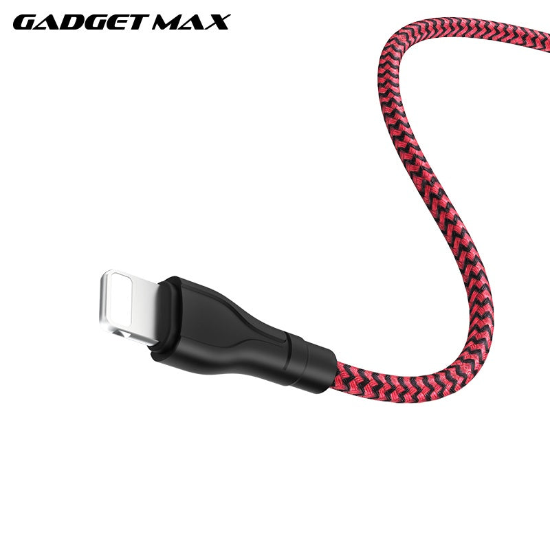 GADGET MAX GX02 IPH 3A CHARGING DATA CABLE FOR IPH (3A)(1M) - BLACK RED