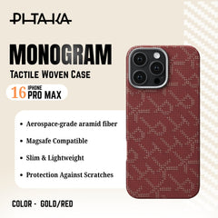 PITAKA - Monogram Tactile Woven Case For iPhone 16 Pro Max - Gold/Red