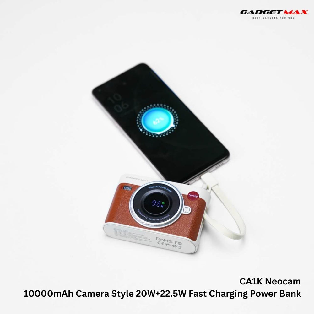GADGET MAX - CA1K 10000mAh Neocam Camera Style Fast Charging Power Bank (20W+22.5W) - Brown