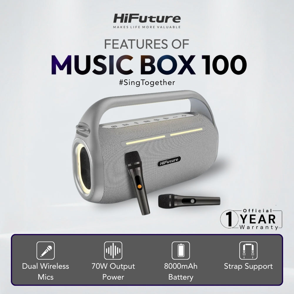 HiFuture - Music Box 100 Bluetooth Wireless Speaker ( 70W ) - Silver