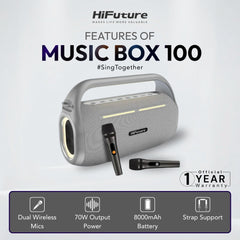 HiFuture - Music Box 100 Bluetooth Wireless Speaker ( 70W ) - Silver