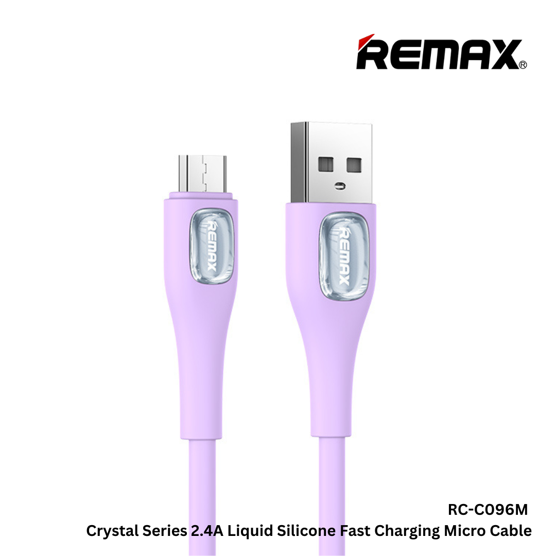 Remax RC-C096m Crystal Series 2.4A Liquid Silicone Fast Charging Micro Data Cable - Purple