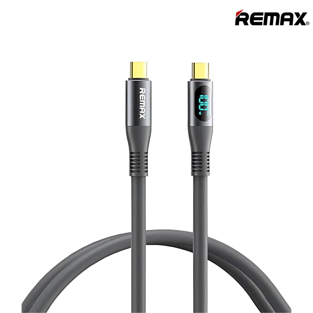 66W (C to C)-REMAX RC-C030 ZISEE SERIES 66W ALL-COMPATIBLE ELASTIC DATA CABLE WITH DIGITAL DISPLAY - Grey