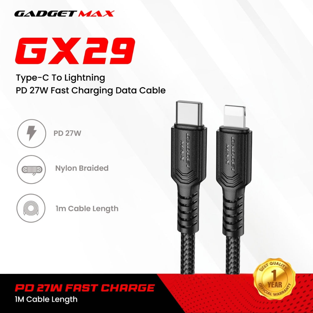 GADGET MAX - GX29 C-L Woven Series Type-C To Lightning Fast Charging Data Cable (27W) - Black