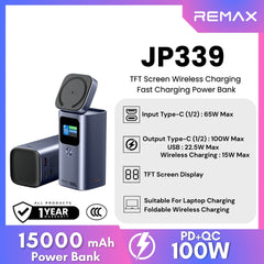 [ Pre-Order ] REMAX - JP339 15000mAh TFT Screen Wireless Charging Fast Charging Power Bank (100W) - Blue
