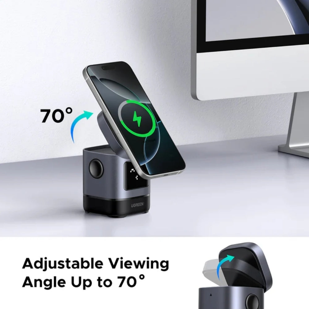 UGREEN - W709 Uno 2-In-1 Wireless Magnetic Charger (Qi2 | 15W) - Black/Grey