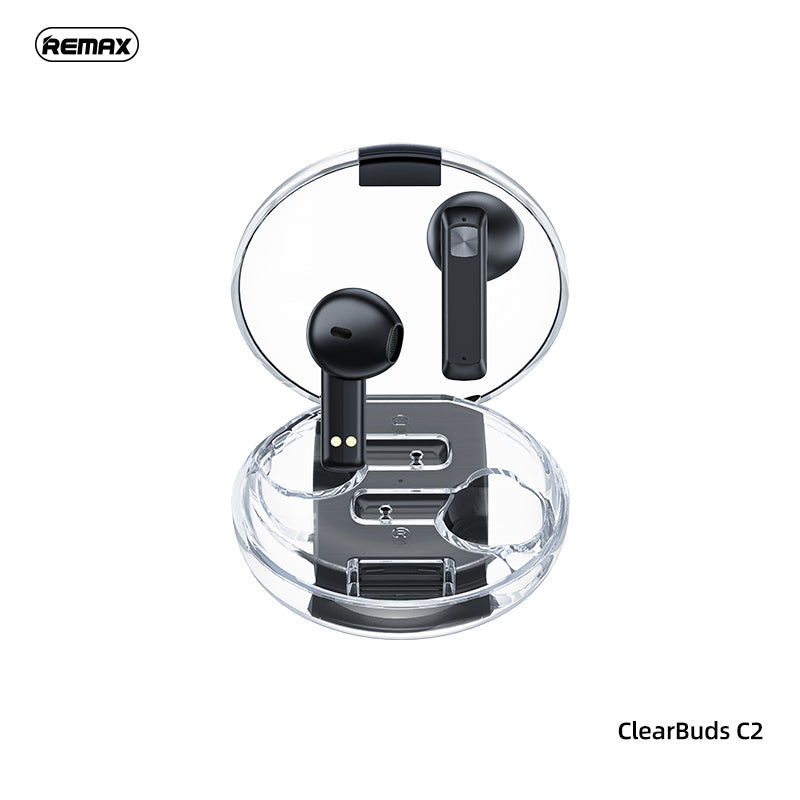 REMAX CLEAR BUDS C2 LINUNG SERIES ENC HANDS FREE CLEAR TRUE WIRELESS EARBUDS FOR MUSIC & CALL - BLACK