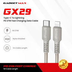 GADGET MAX - GX29 C-L Woven Series Type-C To Lightning Fast Charging Data Cable (27W) - Grey
